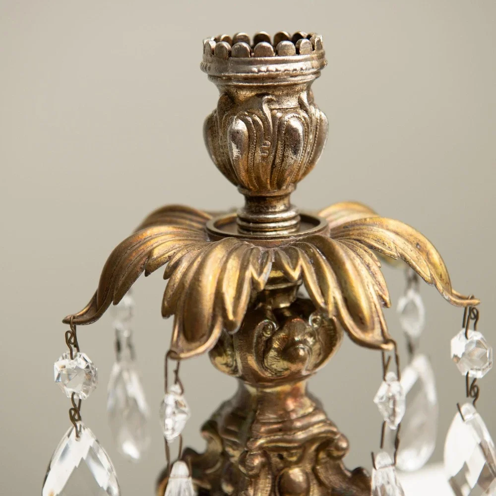 VTG Brass Crystal Girandole Candlestick Set Hollywood Regency GrandMillennial